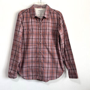 REI Co-op Wallace‎ Lake Flannel Shirt Womens M Maddox Plaid Rose Dawn Asphalt